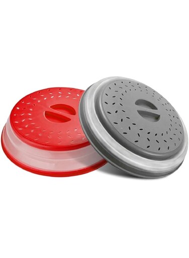 KASTWAVE 2 Pack Microwave Splatter Guard - Collapsible &amp; Vented Food Cover with Easy Grip Handle, Dishwasher Safe, BPA-Free Silicone &amp; Plastic, 10.5" Round