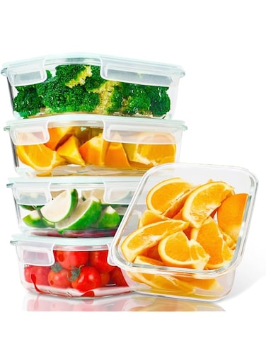 BEWAVE Glass Food Storage Containers with Snap Locking Lids, 4 Pack 1000ml Meal Prep Container, BPA Free&amp; Leak Proof