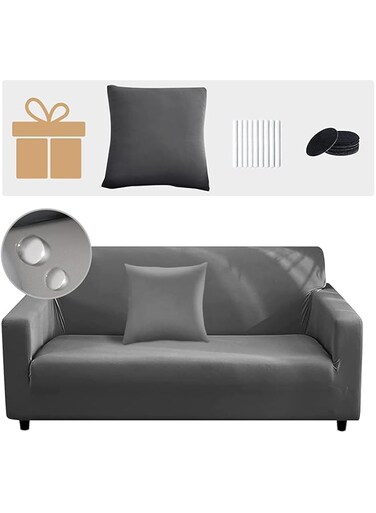 Sulfar Stretch Sofa Slipcover, Elastic Fabric Fashion Printed Waterproof Armchair Loveseat Couch Living Room Sofa Covers Pet Protector Mat Cushion Cover with 1 Pillowcase (Grey, 2 seater 57" - 72")
