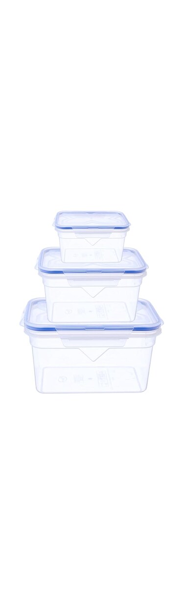 FEELINGS Plastic Clip Lock Food Containers, 3-Piece Set, Airtight Lids, BPA-Free, Microwave, Freezer and Dishwasher Safe, Stackable