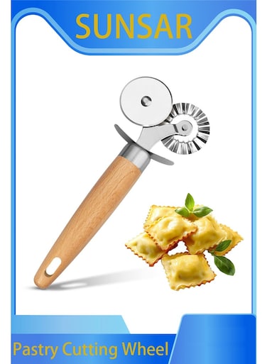 Pastry Cutter Double Wheel - Exquisite Wooden Handle, Washable Pizza Cutter Wheel&iuml;&frac14;&OElig;for Pasta, Pizza, Ravioli, Cookie