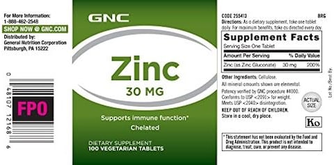 GNC ZINC 30 MG