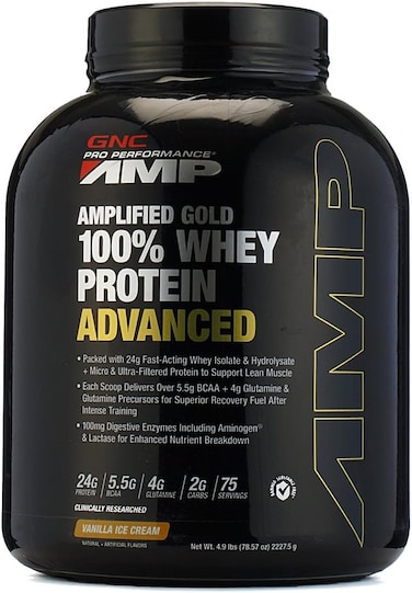 GNC PRO PERFORMANCE AMP GOLD SERIES 100% WHEY PROTEIN ADVANCED-VANILLA ICE CREAM
