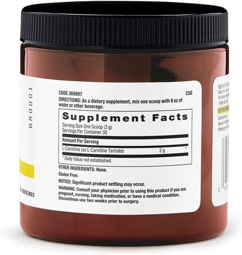 BEYOND RAW Chemistry Labs L-Carnitine Powder   Fuels Exercise and Supports Recovery   30 Servings