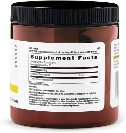 BEYOND RAW Chemistry Labs Beta-Alanine Powder   Increases Workout Performance and Decreases Muscle Soreness   30 Servings