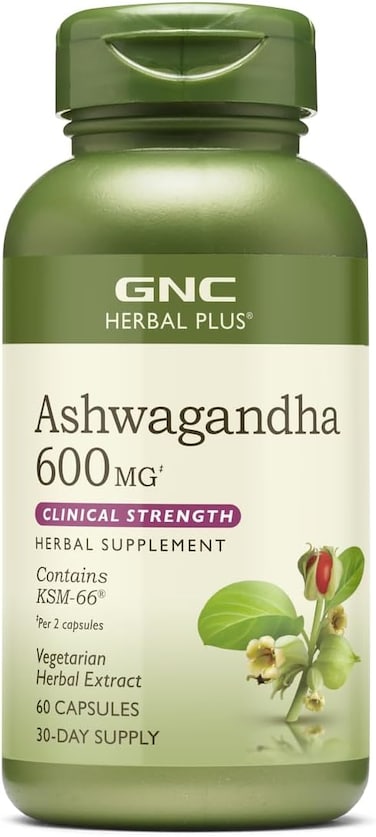 GNC Herbal Plus Ashwagandha 600mg, 60 Capsules, Supports a Healthy Response to Stress