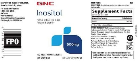 GNC Inositol 500mg, 100 Tablets, Supports Cell Function and Growth