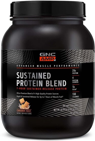 GNC AMP Sustained Protein Blend - Cinnamon Toast, 28 Servings, Protein Powder for Muscle Fuel*
