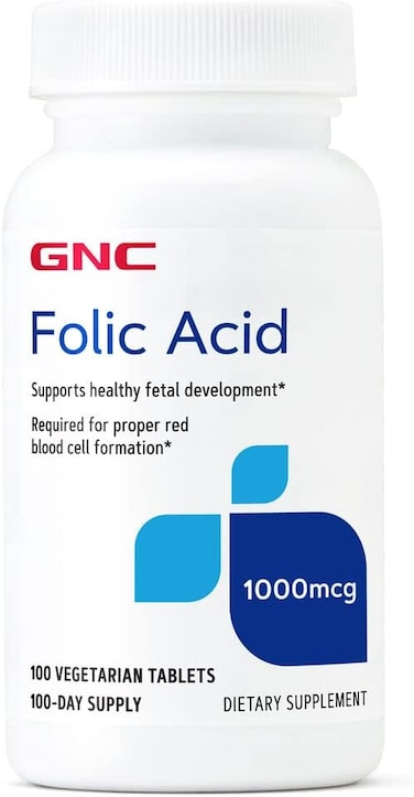 GNC Folic Acid 1000mcg   Supports Healthy Fetal Development   Required for Proper Red Blood Cell Formation   Vegetarian Formula