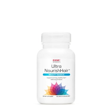 GNC Women's Ultra NourishHair Vitamins   Supports Healthy Hair, Skin and Nails   Biotin with Vitamins C, E and Zinc   Daily Supplement   60 Count