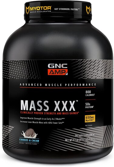 GNC AMP Mass XXX with MyoTOR Protein Powder   Targeted Muscle Building and Workout Support Formula with BCAA and Creatine   50g Protein   13 Servings   Cookies &amp; Cream