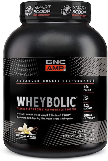 GNC AMP Wheybolic   Targeted Muscle Building and Workout Support Formula   Pure Whey Protein Powder Isolate with BCAA   Gluten Free   25 Servings   Natural Vanilla