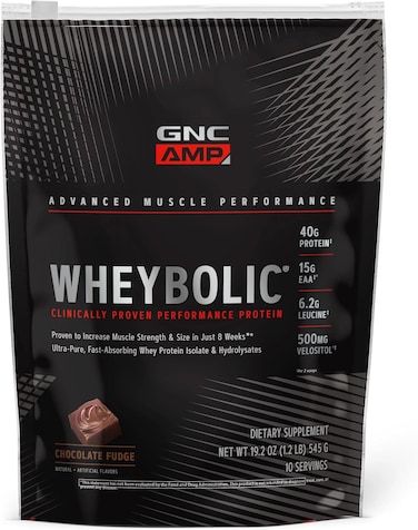 GNC AMP Wheybolic Protein Powder   Targeted Muscle Building and Workout Support Formula   Pure Whey Protein Powder Isolate with BCAA   Gluten Free   Chocolate Fudge   10 Servings