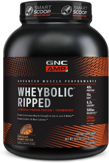 GNC AMP Wheybolic Ripped   Targeted Muscle Building and Workout Support Formula   Pure Whey Protein Powder Isolate with BCAA   Gluten Free   Chocolate Peanut Butter   22 Servings