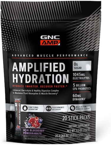 GNC AMP Amplified Hydration   Enhanced Electrolyte &amp; Healthy Digestion Complex   Acai Blueberry Pomegranate   20 Count