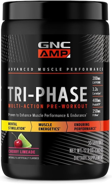 GNC AMP Tri-Phase Multi-Action Pre-Workout   Supports Muscle Performance &amp; Endurance   Cherry Limeade   30 Servings