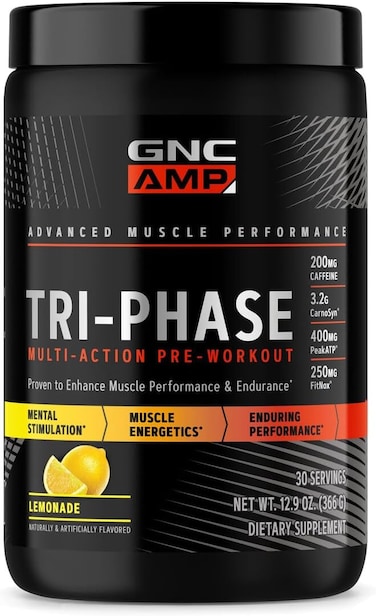 GNC AMP Tri-Phase Multi-Action Pre-Workout   Supports Muscle Performance &amp; Endurance   Lemonade   30 Servings