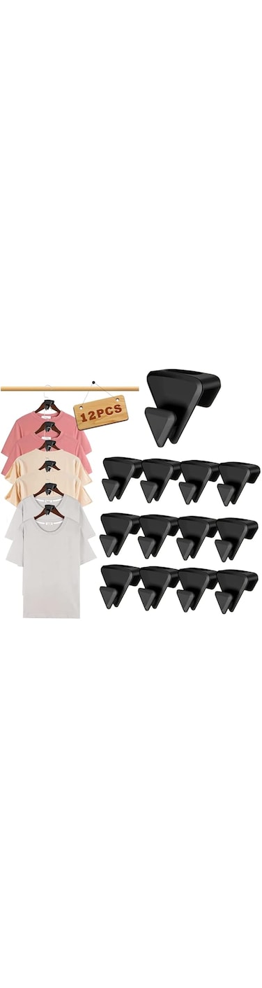 TAME Space Saving Hanger Hooks, 12PCS Clothes Hanger Connector Hooks, Create Up to 5X Closet Space,Hooks for Organizing Closets,Space Triangles Hanger Hooks fits All Hangers