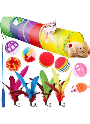 STAYOUNG 14 PCS Cat Toys, Interactive Cat Toy with Bells, Cat Stick Toy, A Quick Way to Get Your Cat's Attention, Improve Agility, Suitable for Indoor Cats Kitten Play Chase Exercise