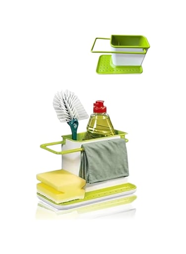 Sweet seven 3-in-1 Kitchen Sink Organizer - Plastic Holder for Dishwasher Liquid, Brush, Cloth, Soap, Sponge