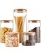 𝐏𝐈𝐂𝐂𝐀𝐒𝐈𝐎 5 Pcs Glass Canister Sets with Bamboo Lids, Airtight High Borosillicate Container, Multi Sizes Clear Canister Sets for Tea Coffee Bean Sets, Spice Jars,Pasta Cereal &amp; Herbs (round)