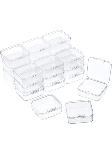 DELFINO Containers Box, DELFINO Small Clear Plastic Beads Storage Containers Box with Hinged Lid, Storage Case of Small Items, Crafts, Jewelry, Hardware, 3.3 x 3.3 x 1.1 Inche, 8 Pieces