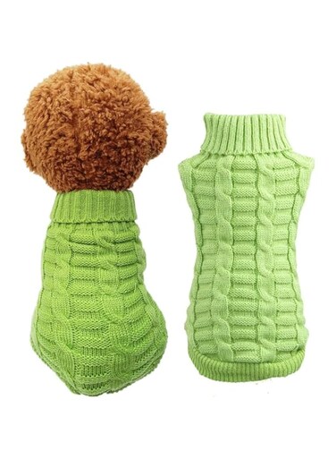 Knitted Braid Plait Turtleneck Sweater Knitwear Outerwear for Dogs &amp; Cats (Green, XS)
