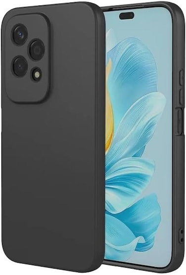 Case for Honor 200 Lite 5G, Liquid Gel Rubber Bumper Case Honor 200 Lite 2024 with Soft Microfiber Lining Cushion Slim Hard Shell Shockproof Protective Cover for Honor 200 Lite 5G 2024 (Black)