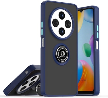Case for Xiaomi Redmi 14C Case Cover Metal Ring Holder Grip Kickstand Car Magnetic Mount Shockproof Matte Hard Back Bumper Case for Xiaomi Redmi 14C 2024 (Blue)