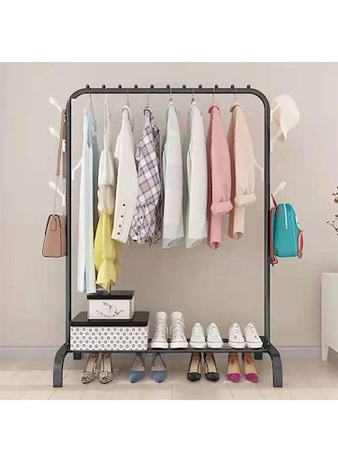 CHIC Garment Cloth Rack Stand Clothing Rod Hatstand Single Rail With Side Hook Bottom Storage 110Cm Long For Shoes Clothes Jacket Umbrella Hats Scarf Handbags