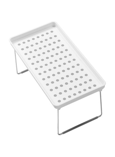 Madesmart - 29070 Medium Stacking Shelf - White   Cabinet Collection   Organizer For Cabinet Or Counter   Collapsible Legs For Storage   Non-Slip Rubber Feet   Bpa Free