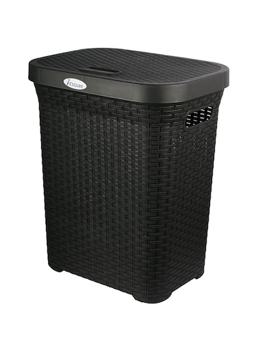 Esqube Laundry Basket, Black with Lid, 50L Capacity