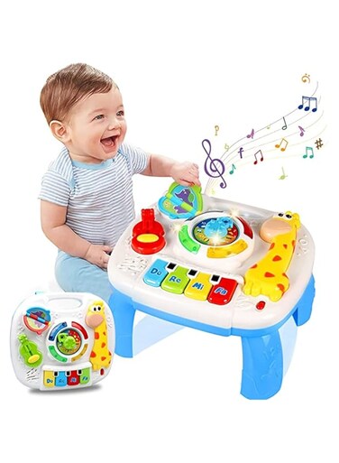 AM ANNA Baby Activity Table for Toddlers 6 to 12 Months, Giraffe Musical Learning Table 2 in 1 for Boys Girls,Baby Musical Toys Multifunctional Play Early Learning Table for 1 2 3 Years Old