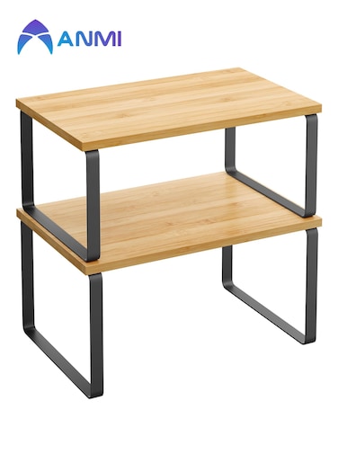 2 sets Kitchen Storage Spice Rack, Stackable, Expandable, Metal and Engineered Wood