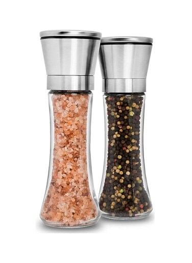 2-Piece Stainless Steel Salt and Pepper Grinder Set with Lids for Home Kitchen
