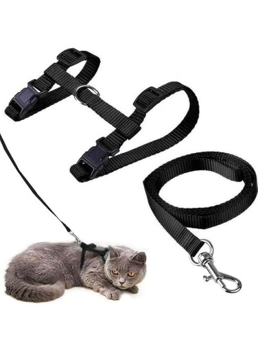 HALAMODO Adjustable H Style Cat Harness with Leash (Black)