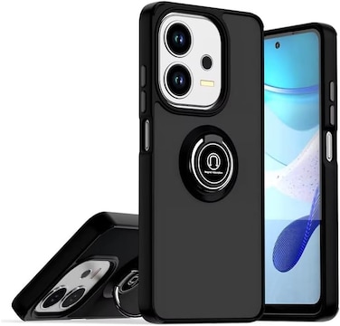 Oppo A40 Case/Oppo A3X Case/Oppo A3 Case Flexible Silicone Case, Camera Protection Thin Translucent Shockproof Matte Back Cover with 360 rotational Magnetic Ring Holder (Black)