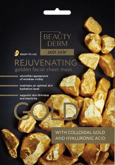 Beauty Derm Rejuvenating Golden Facial Sheet Mask With Colloidal Gold And Hyaluronic Acid, 25ml
