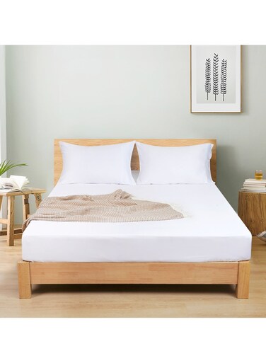 Home 100% Rayon Derived from Bamboo Cooling Fitted Sheet in King Size (200cm x 200cm), 40cm Deep Pocket, 2.5cm Wider Strong Elastic, Silky Smooth, White