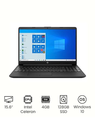 HP 15-dw1001wm Laptop With 15.6-Inch Full HD Display, Celeron N4020 Processor, 4GB RAM, 128GB SSD, Intel UHD Graphics 600, Windows 10, English Black - International Version