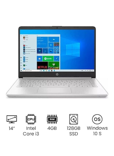 HP 14-dq2031tg Laptop With 14-Inch Display, Core i3 1125G4 Processor, 4GB RAM, 128GB SSD, Intel UHD Graphics, Windows 10 Home, English, Silver - International Version