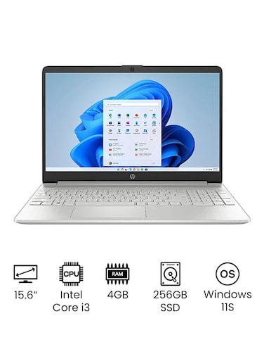 HP Laptop 15s-fq2020ne With 15.6-Inch FHD Display, Core i3-1115G4 Processor, 4GB RAM, 256GB SSD, Intel UHD Graphics, Windows 11, English/Arabic, Natural Silver - International Version