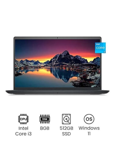 Dell Inspiron 3000 Series Laptop With 15.6-Inch Full HD Display, 11th Gen Core i3-1115G4 Processor, 8GB RAM, 512GB SSD Nvme, Intel Iris Xe Graphics, Windows 11, English, Black - International Version