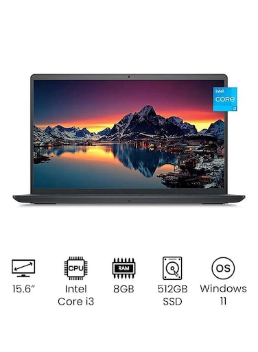 Dell Inspiron 3000 series Laptop With 15.6-Inch Full HD Display, 11th Gen Core i3-1115G4 Processor, 8GB RAM, 512GB SSD Nvme, Windows 11, English/Arabic, Black - International Version