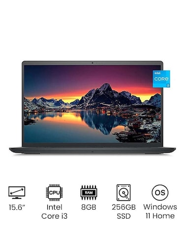 Dell Inspiron 3000 series Laptop 15.6-Inch Full HD Display, 11th Gen Core i3-1115G4, 8GB RAM, 256GB SSD Nvme, Intel Iris Xe Graphics, Windows 11, Numric Pad, English, Black - International Version