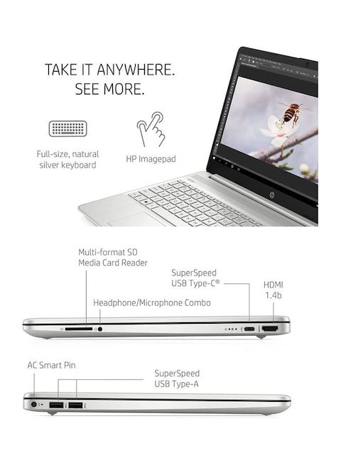 HP 15-dy2795wm Laptop With 15.6-Inch FHD Display, Core i5-1135G7 Processor, 8GB RAM, 256GB SSD, Intel Iris Xe Graphics, Windows 11 Home, English/Arabic, Silver - International Version