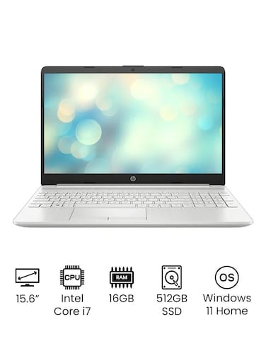 HP 15-dw3145ne Laptop With 15.6-Inch FHD Display, Core i7-1165G7 Processor, 16GB RAM, 512GB SSD, Intel Iris Xe Graphics, Windows 11 Home, English/Arabic, Natural Silver - International Version