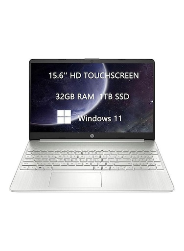 HP Touch-Screen Laptop With 15.6-Inch Display, Core i5-1135G7 Processor, 32GB RAM, 1TB SSD, Intel Iris XE Graphics, Windows 11, With ROKC HDMI Cable, English/Arabic, Silver - International Version