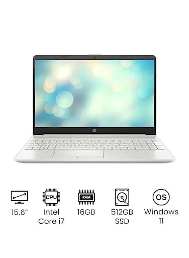HP 15dw3145 Laptop With 15.6 Inch Full HD Display, 11th Gen Core i7 1165G7 Processor, 16GB RAM, 512GB SSD, Intel UHD Graphics, Windows 11, English, Silver - International Version