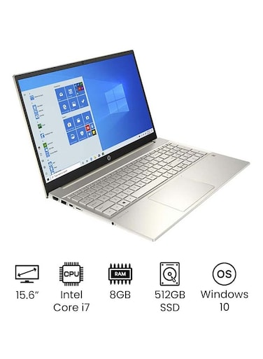 HP Pavilion 15-EG0070wm Laptop 15.6-Inch Touch Screen Full HD Display, Core i7-1165G7 Processor, 8GB RAM, 512GB SSD, Intel Iris Xe Graphics, Windows 10, English, Lunar Gold - International Version